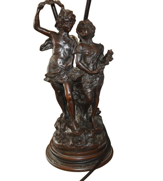 Image 1 of Lampada da tavolo Art Nouveau placcata in bronzo, firmata, alta circa 60 cm.