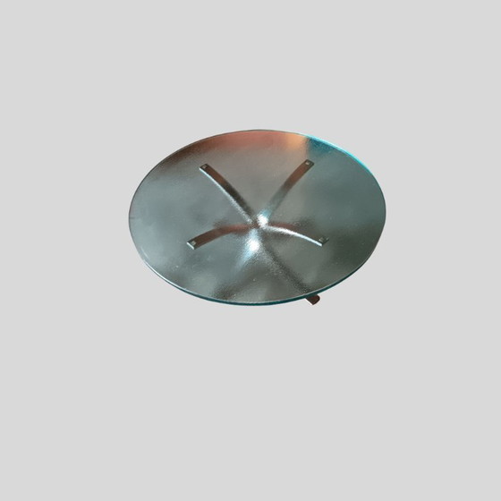 Image 1 of Grote ronde vintage salontafel met dik structuurglas - jaren 70