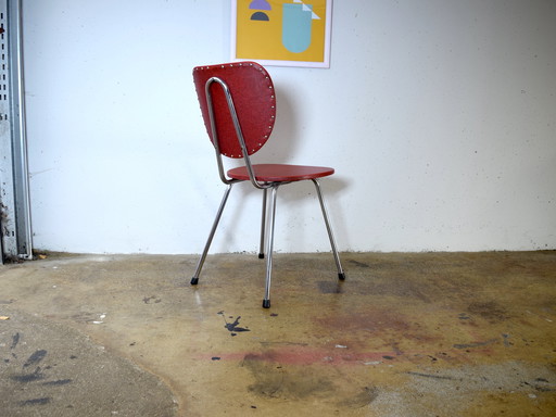 Chaise d'appoint rouge des années 1950, chaise de cuisine chromée, chaise vintage du milieu du siècle