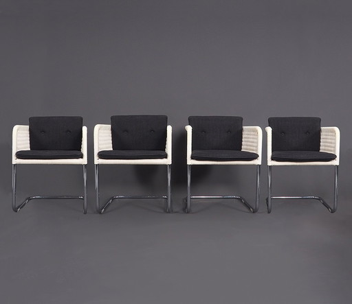 Set of Tecta D43 White Cantilever Chairs