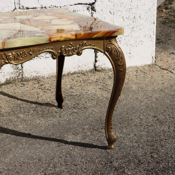 Image 1 of  French Vintage Onyx Marble and Brass Coffee Table -Marble Cocktail Table-Lounge Table-Baroque Style-60s