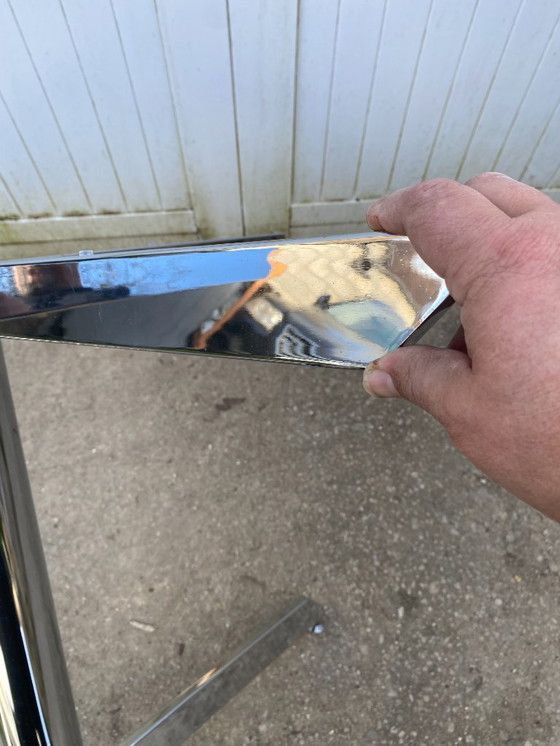 Image 1 of Round smoked glass and chrome table by Florence Knoll and Roche Bobois, 1970s