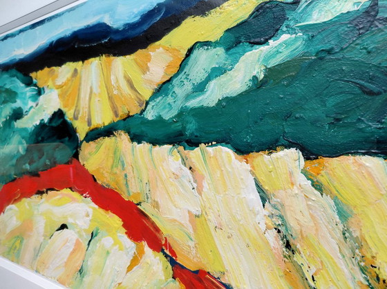 Jan Cremer - Paesaggio toscano, olio su carta spessa (splendidamente incorniciato, grande!), Dipinti e disegni (foto 5 di 7)