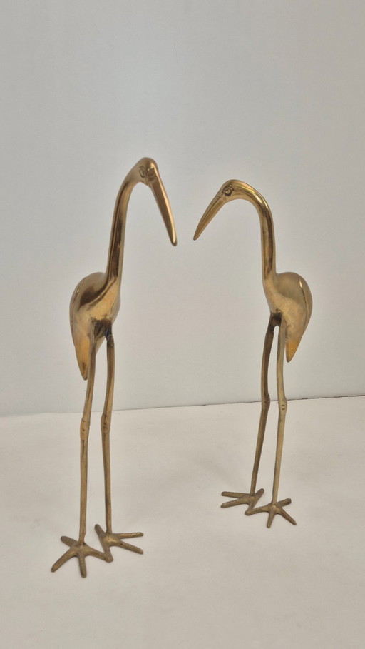 Large Vintage Brass Cranes 50 Cm