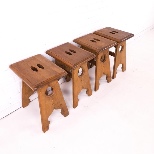 4 Vintage Stools Oak