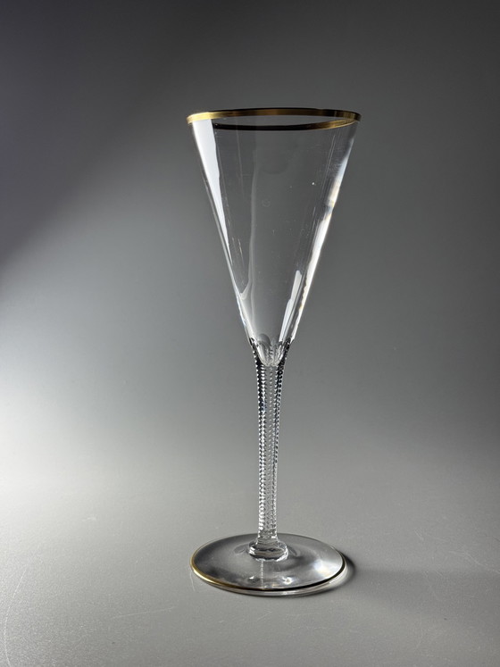 Image 1 of Josephinenhütte “Josephine” Champagne Glasses, Gold Rim, circa 1900 (Set of 6)