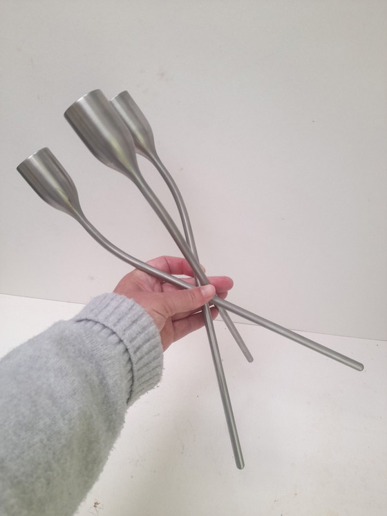 Image 1 of Großer, dreibeiniger Kerzenständer aus gebürstetem Aluminium