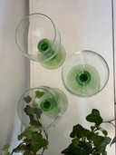 Set of 3 vintage wine glasses on green foot