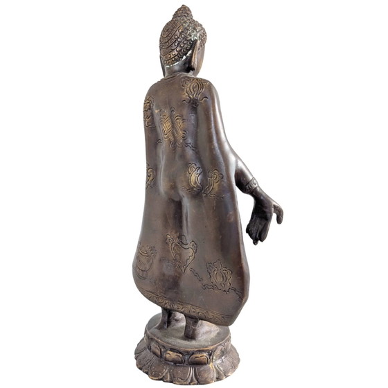 Le Maître de la Compassion – Grande Statue en Bronze du Bouddha Debout – Népal – 27,5 cm – Sculptures (photo 4 of 10)