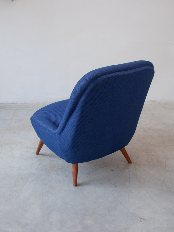 Image 1 of 1950s Blue Fabric, Lounge Armchair, Scandinavian Design