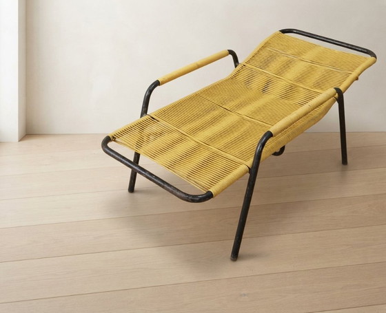 Poltrona Lounge Vintage Corda Gialla, Metallo Tubolare, Anni '70, 120 x 56 42 cm – Sedie a dondolo (photo 3 of 12)