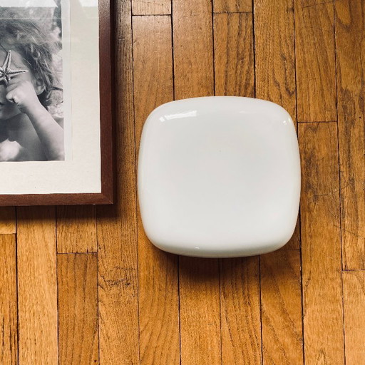 Lampada da parete/soffitto quadrata in vetro opalino bianco, lampadario vintage anni '60-'70, 25 cm