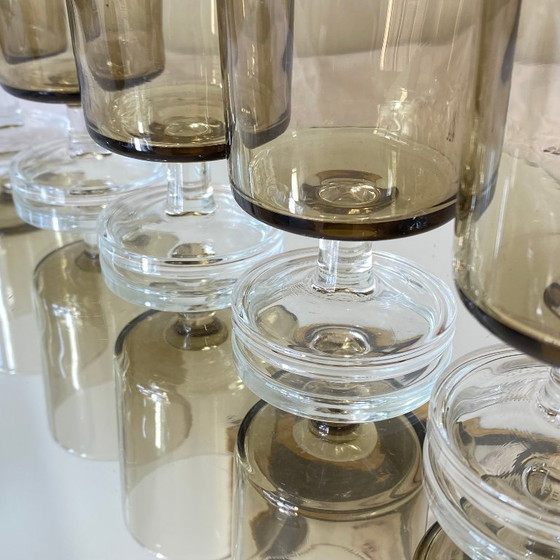 Image 1 of 6 Verres Fumés Marron Anciens Seventies Luminarc Modèle Suède Verre à Vin ou à Eau