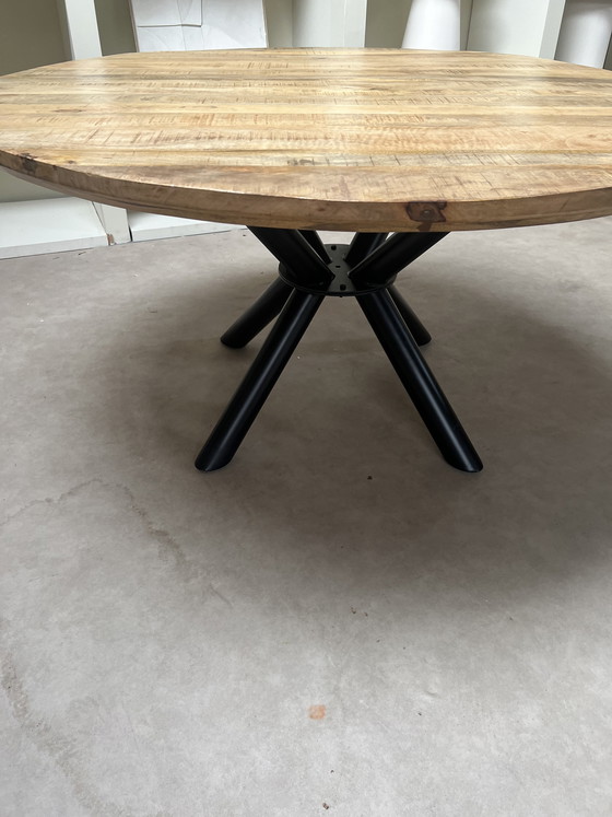 Image 1 of Round mango wood dining table 150cm natural with steel legs