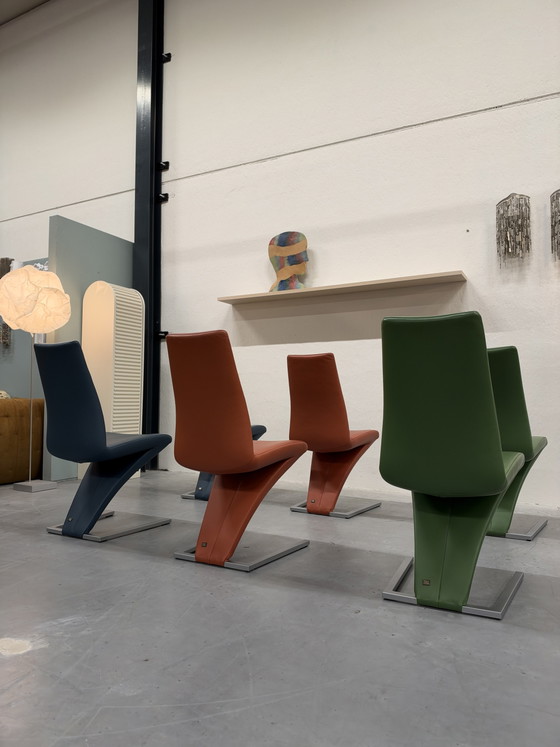 6 Rolf Benz 7800 Dining chairs green Orange Blue, Leather (photo 5 of 11)