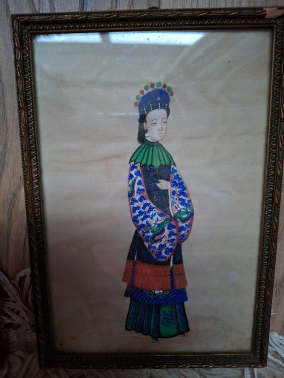 Image 1 of 4 belles peintures anciennes sur papier de riz, Canton, 1840