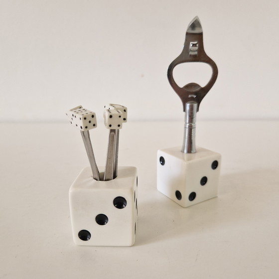 Image 1 of Vintage barset opener cocktailprikkers dobbelstenen fifties style