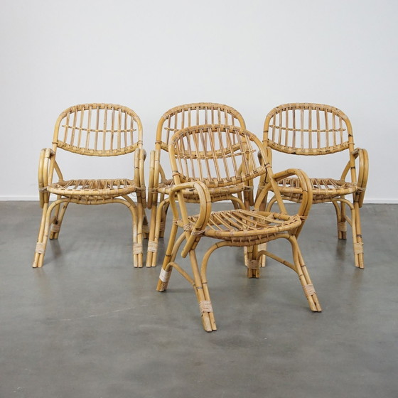 Image 1 of 4 X Rotan Dining/ Lounge Chair Met Armleuningen