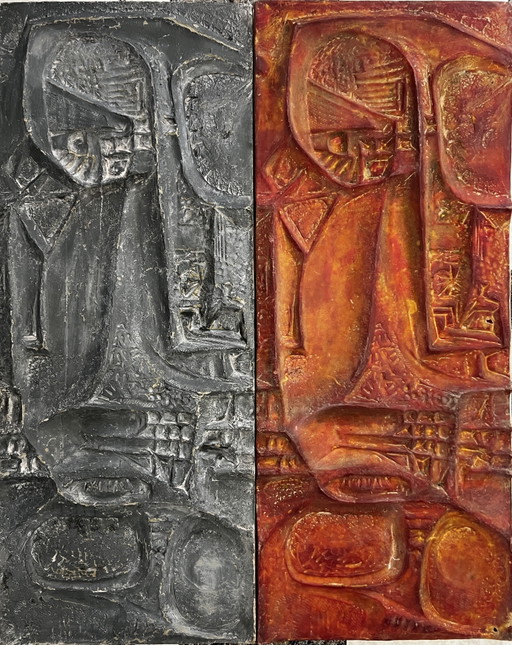 3 X Sculptures en relief en fibre de verre, 1960S. Brutaliste , Moule + 2 Sculptures , Grandes