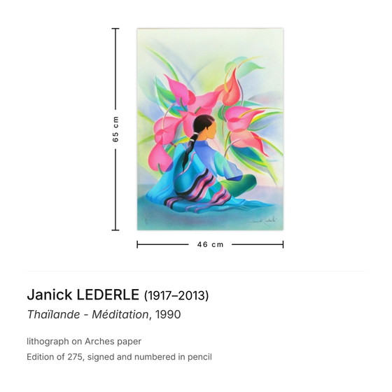 Janick LEDERLE Signed Lithograph Thaïlande - Méditation 1990 – Lithographs & prints, Paper (photo 3 of 5)