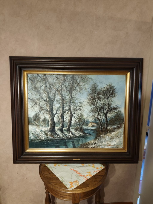 Quadro vintage paesaggio invernale firmato da P. Franks