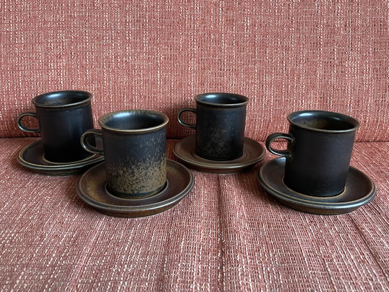 Image 1 of Vintage Arabia Finland 6-72: 4 Low and 4 High Coffee Cups + Saucer