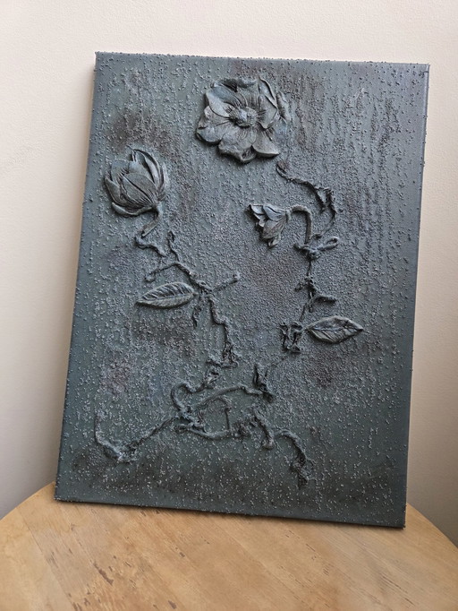 Fleurs vertes en techniques mixtes