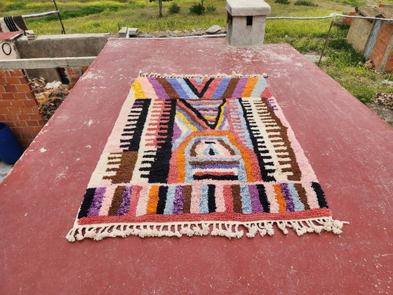 Image 1 of Handcrafted Beni Ouarain Moroccan Rug 260x184cm – Premium Wool Berber Carpet – Multicolour Abstract Geometric Statement Rug