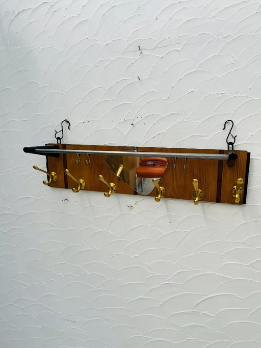 Vintage-Wandgarderobe und Spiegel aus Teakholz