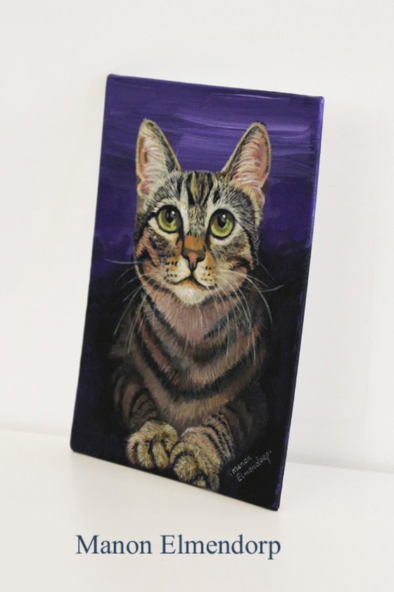 Image 1 of Retrato original de gato pintado a mano, 18 x 13 cm. Obra de arte.