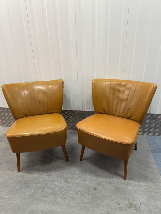 Set Van 2 Vintage Mid-Century Leren Cocktailstoelen