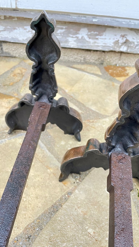 Image 1 of Pair of FOLDING CHENETS Solid Brass VINTAGE