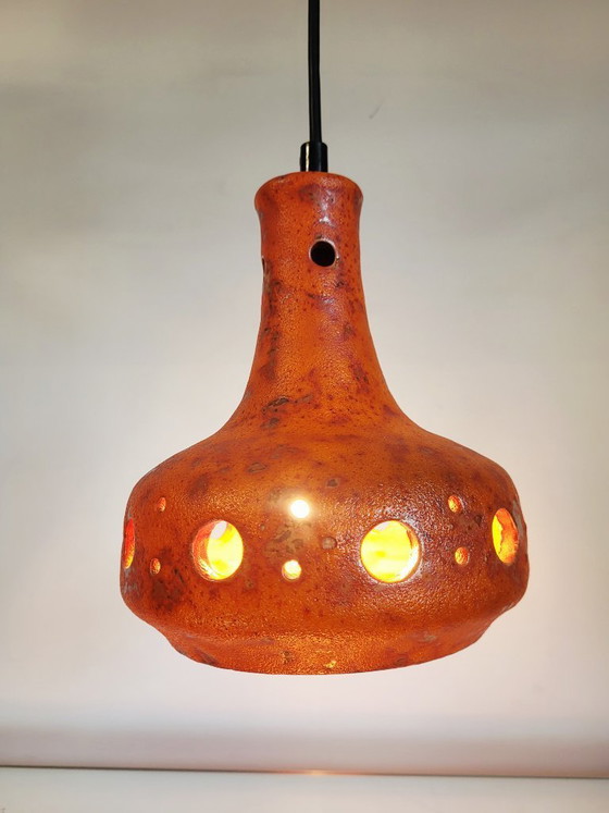 Image 1 of Fat Lava ceramic pendant lamp, orange tones, 1950s