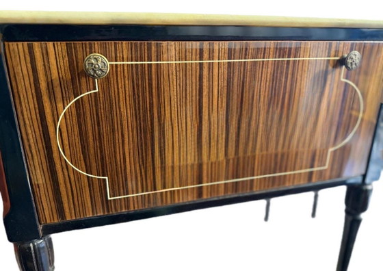 Image 1 of Italian bedside table pair, marble Makassar ebony veneer