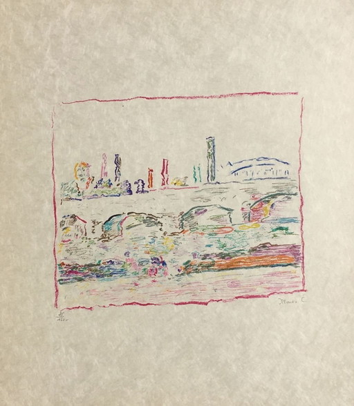 Marko CELEBONOVIC Parigi, les quais de la Seine Litografia firmata 1975
