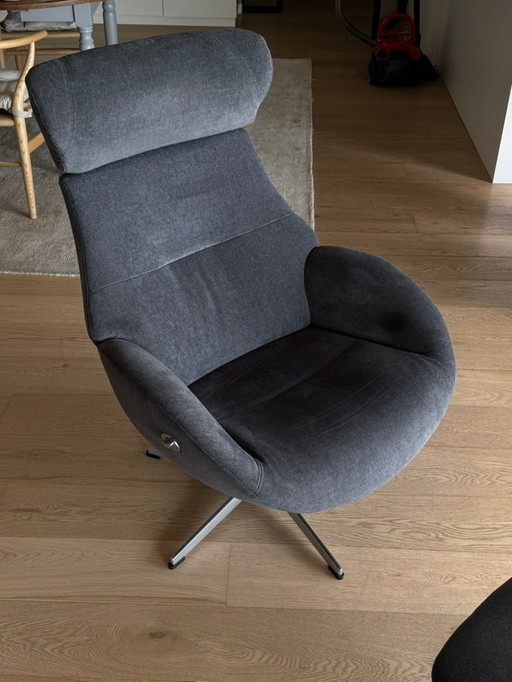 Draaibare design relaxfauteuil met voetensteun (blauwgrijs fluweel)