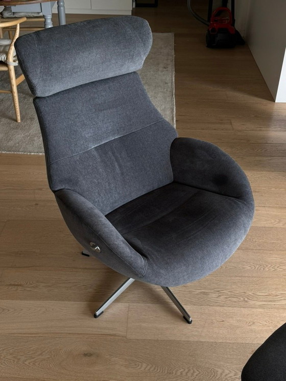 Image 1 of Draaibare design relaxfauteuil met voetensteun (blauwgrijs fluweel)