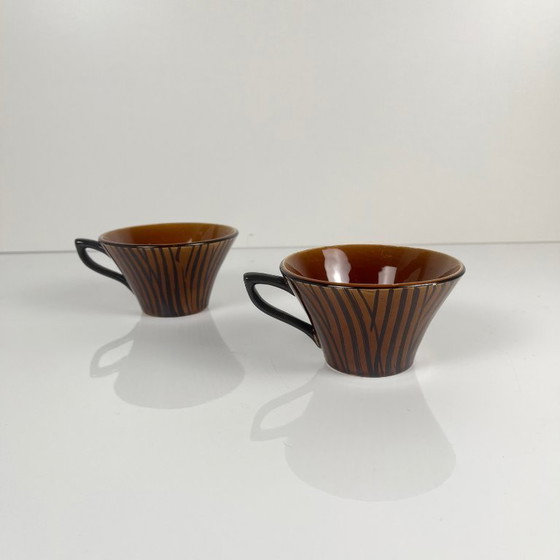 Image 1 of "Domino" coffee/tea cup duo, Sarreguemines, 1960
