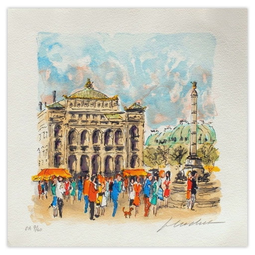 Urbain HUCHET Paris, Le Châtelet II Signierte Lithographie 1985