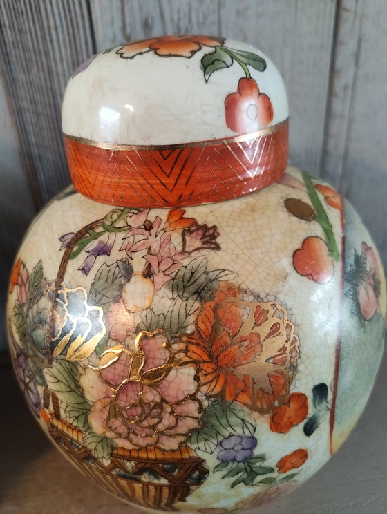 Image 1 of Beautiful Set of 3 Vintage Satsuma Ginger Jars
