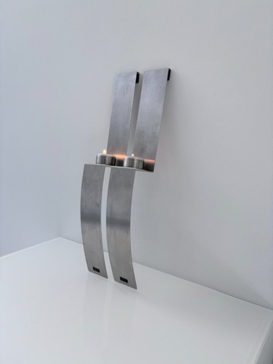 Set van 2 RVS design wandkandelaars 45 cm, Wanddecoratie, Roestvrij staal, Zilver (foto 6 van 15)