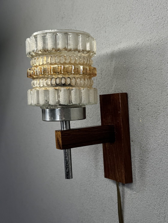 Image 1 of Vintage wall lamp with glass and wood