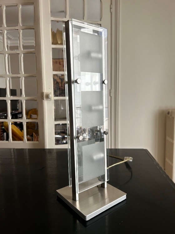 Chrome-plated metal and glass lamp, 1990 – Table lamps (photo 4 of 12)