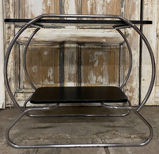 Image 1 of Art Deco, Bauhaus side table. Chrome. Black.