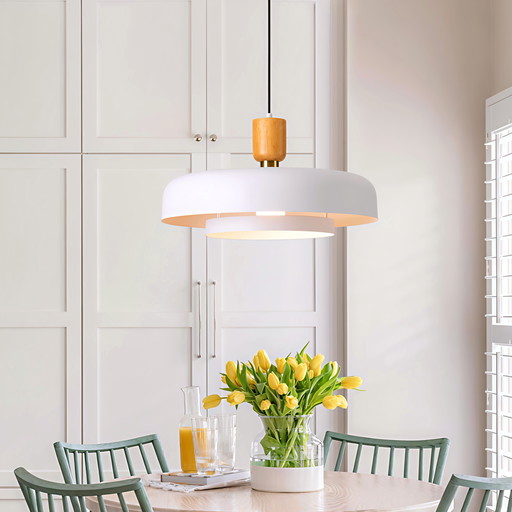 Moderne Design Hanglamp Crèmekleurig Met Verfijnde Afwerking En Accenten Van Metaal En Hout, Inclusief Plafondaansluiting