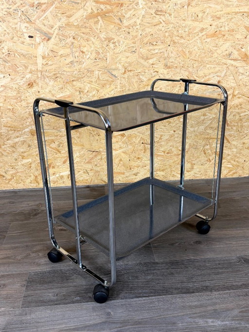 Carrello di servizio Dinett anni '60/'70 Tavolino laterale Space Age Metallo Plastica