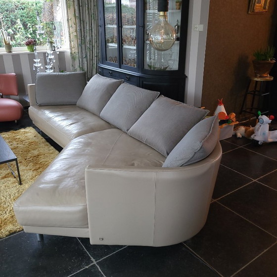 Image 1 of Rolf Benz "Onda" wooneiland taupe leder met losse rug kussens