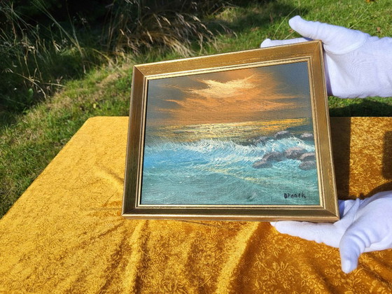 Dipinto a olio vintage incorniciato: Paesaggio marino al tramonto – Dipinti e disegni, Tela (photo 4 of 8)