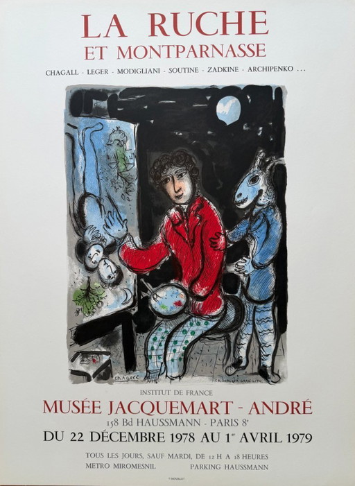 Marc Chagall (1887–1985), La Ruche et Montparnasse Exhibition Poster (1979, Musée Jacquemart-André), Printed in France