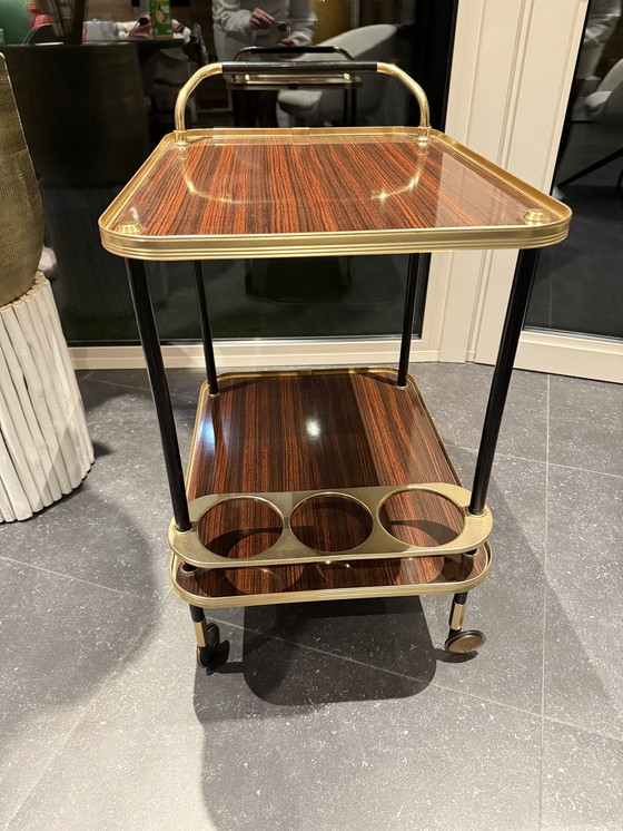 Image 1 of Carrito bar Ico Parisi con botellero, madera y latón, MB Italia, años 60